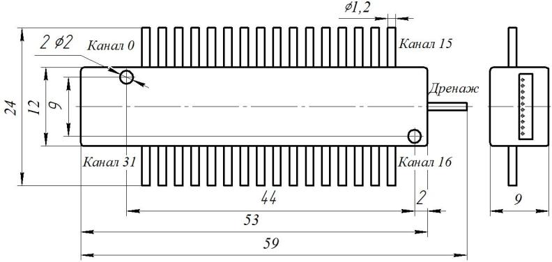 Установочные и габаритные размеры преобразователя давления многоканального Inser 1801 / Inser 1804
